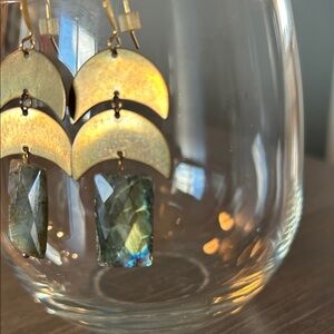 Brass and Labradorite Stone Dangle Earrings